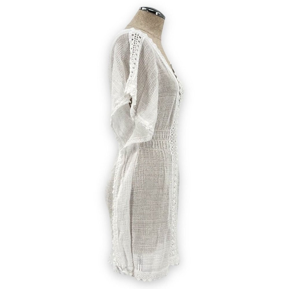 SEASPICE RESORT WEAR Mesh Cover Up Size S Classic Crochet Dress Beach Pool White - Picture 12 of 13